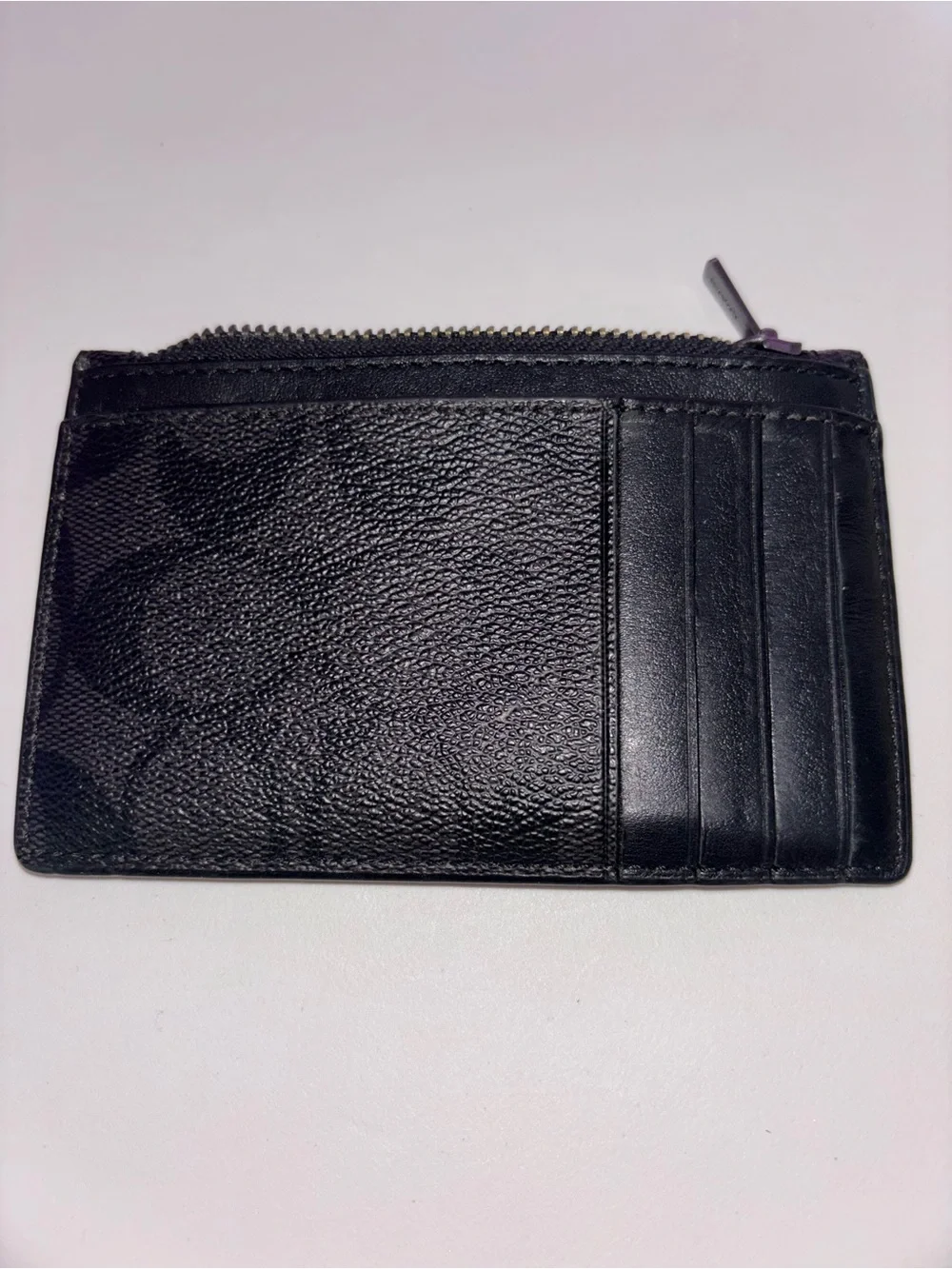 Coach Signature Black Zip Card Case Wallet Leather Coin Pouch